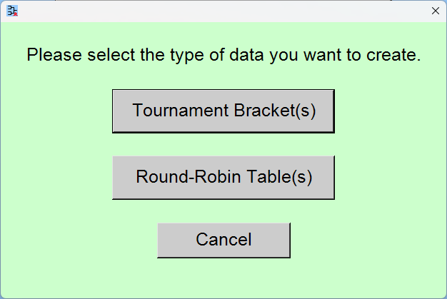 tournament bracket(s) or round-robin table(s)