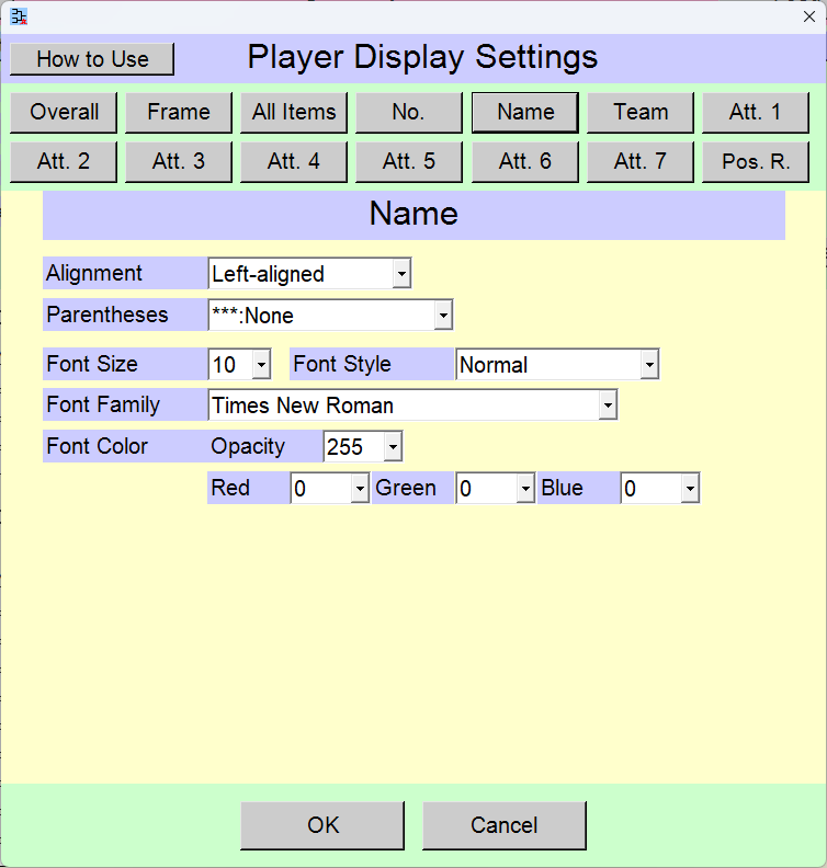 [Player Display Settings] window
