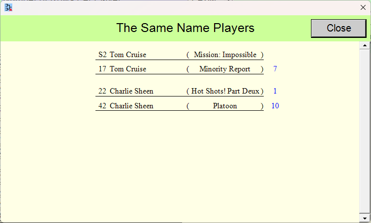 [Same Name Check] window
