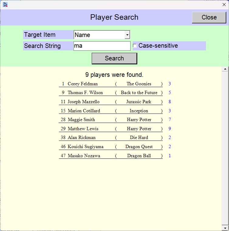 [Player Search] window