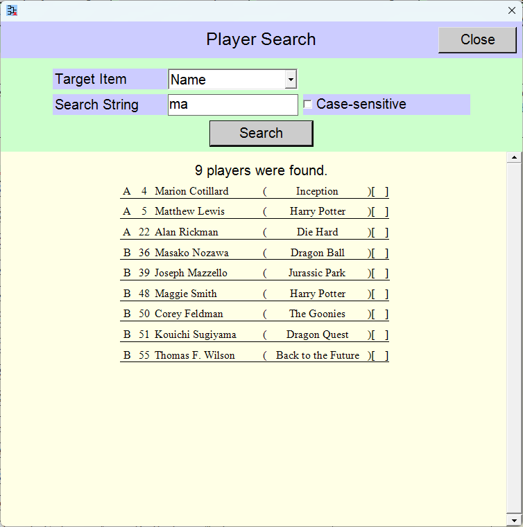 [Player Search] window