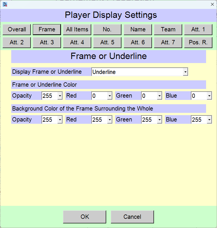 [Player Display Settings] window