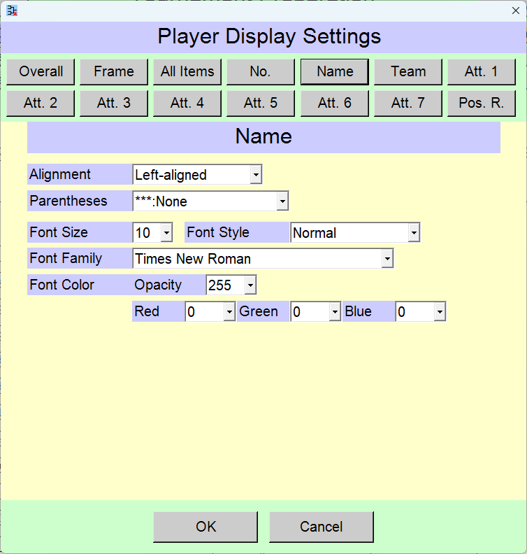 [Player Display Settings] window