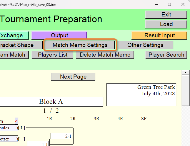[Match Memo Settings] button