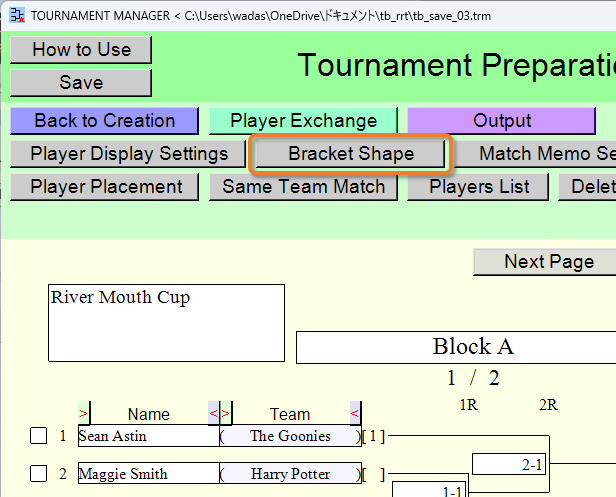 [Bracket Shape] button