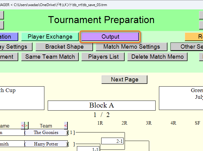 Output of the Tournament Bracket