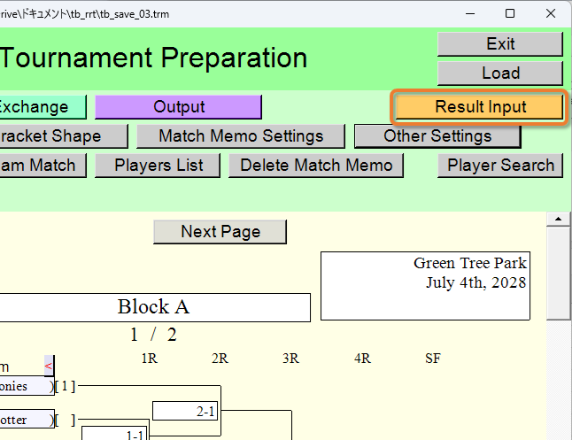 [Result Input] button