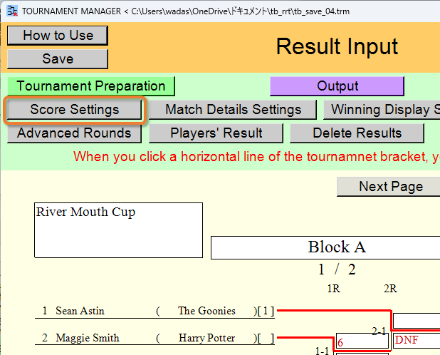 [Score Settings] button