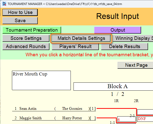 [Match Details Settings] button