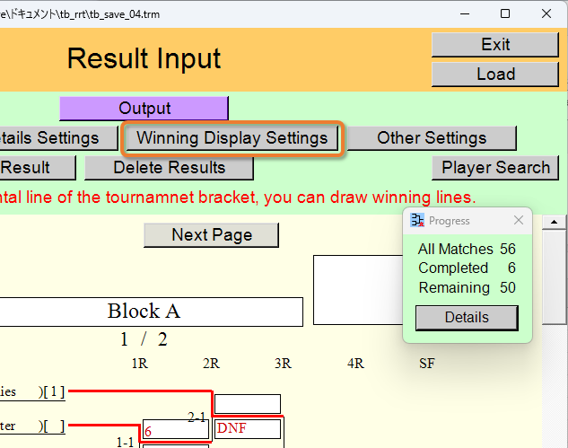 [Winning Display Settings] button