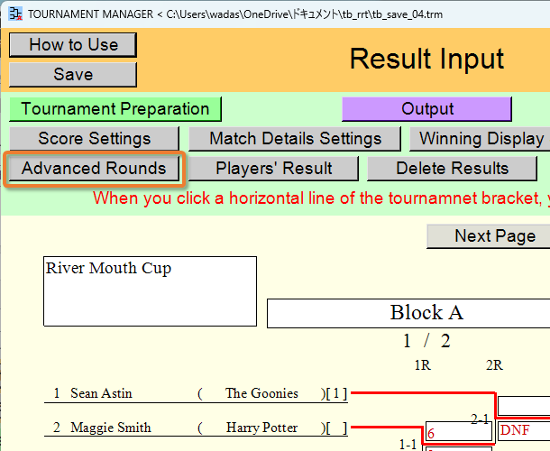 [Advanced Rounds] button