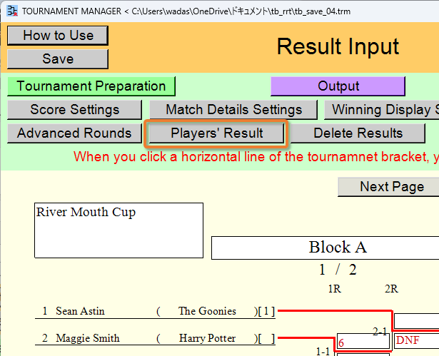 [Players' Result] button