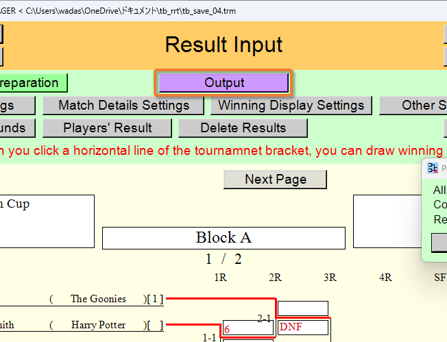 Output of the Tournament Bracket