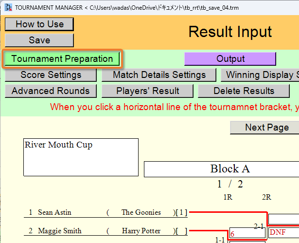 [Tournament Preparation] button