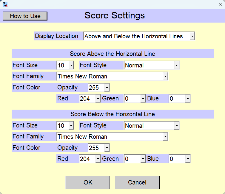 [Score Settings] window