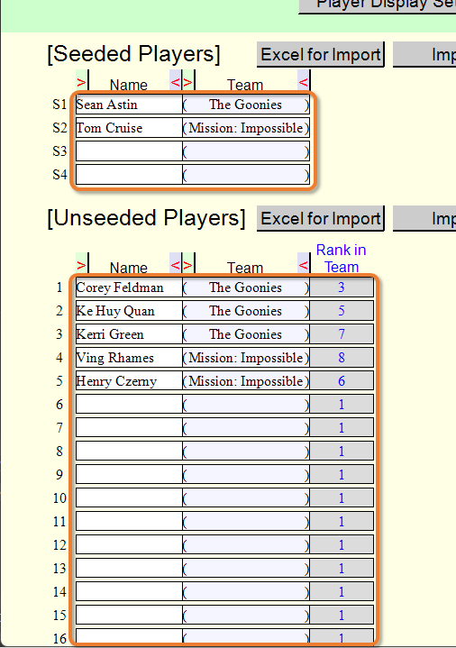 Input of Players
