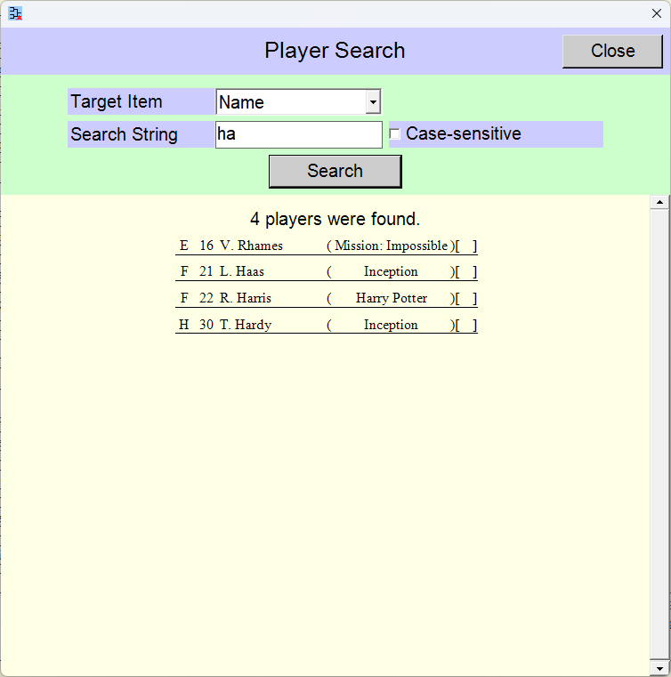 [Player Search] window