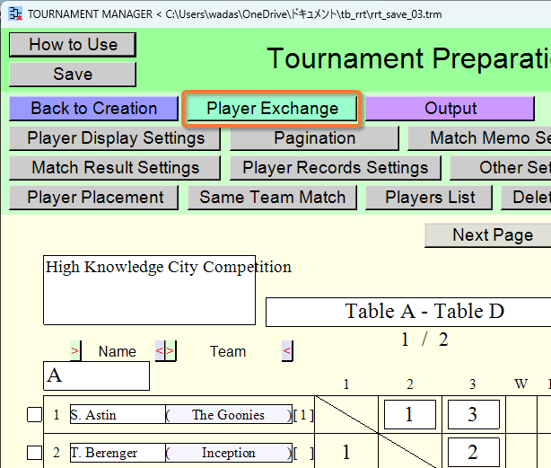 [Player Exchange] button