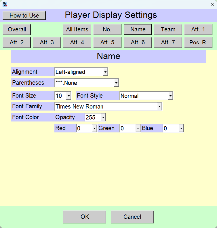 [Player Display Settings] window