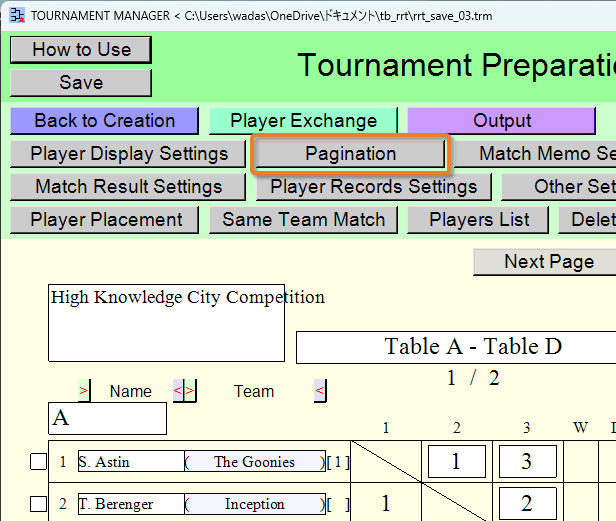 [Pagination] button