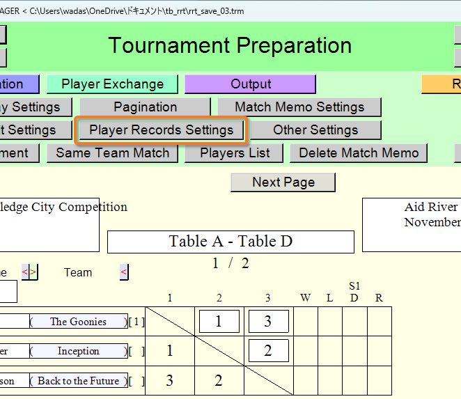 [Player Records Settings] button