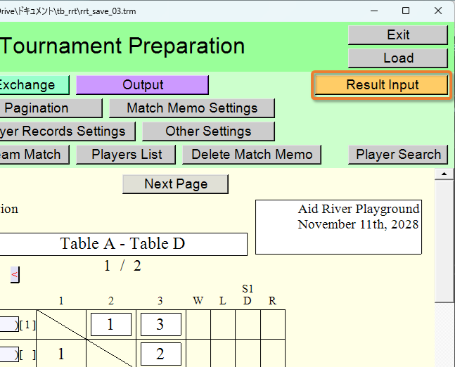 [Result Input] button