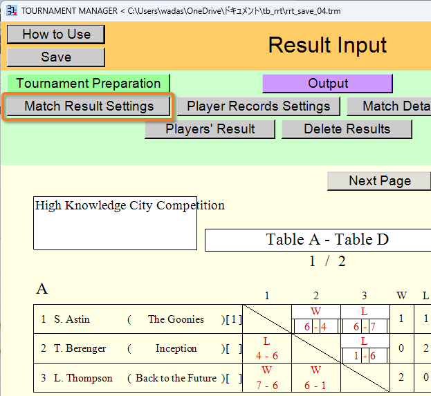 [Match Result Settings] button