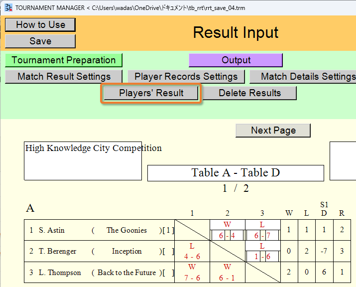 [Players' Result] button