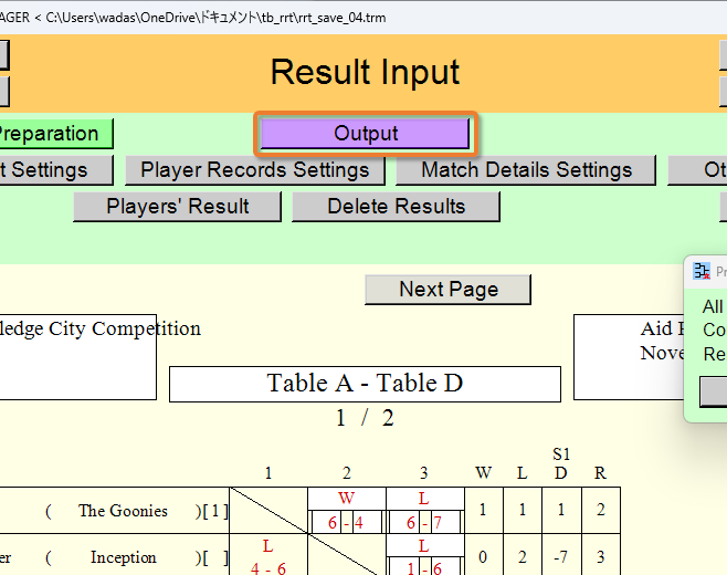 Output of the Round-Robin Table