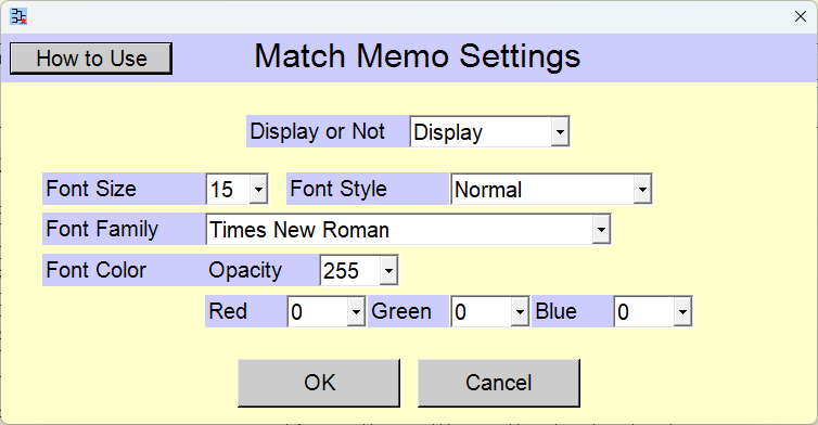 [Match Memo Settings] window