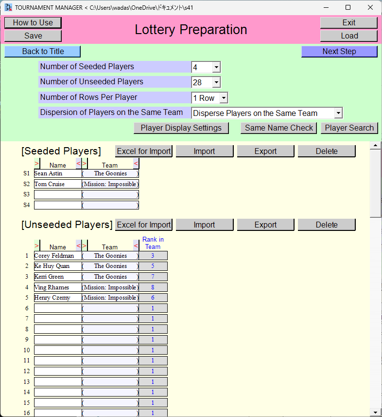 Tournament Bracket, Lottery Preparation