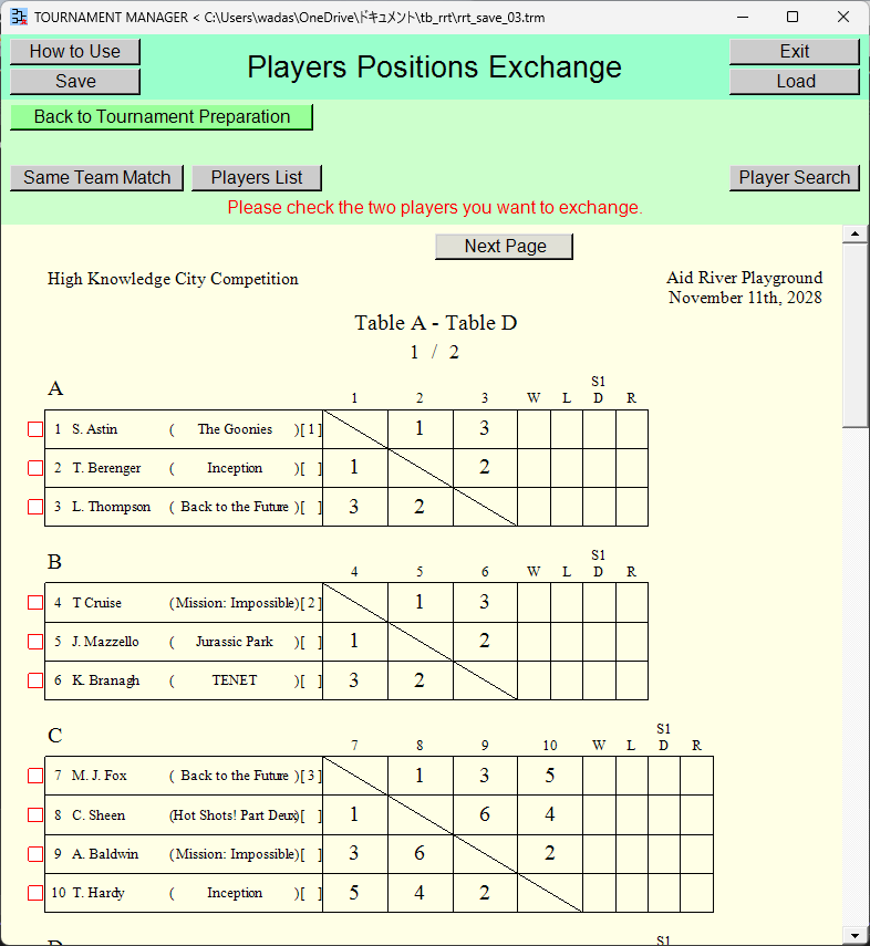 Round-Robin Table, Players Positions Exchange