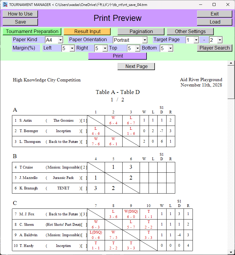 Round-Robin Table, Output Preview